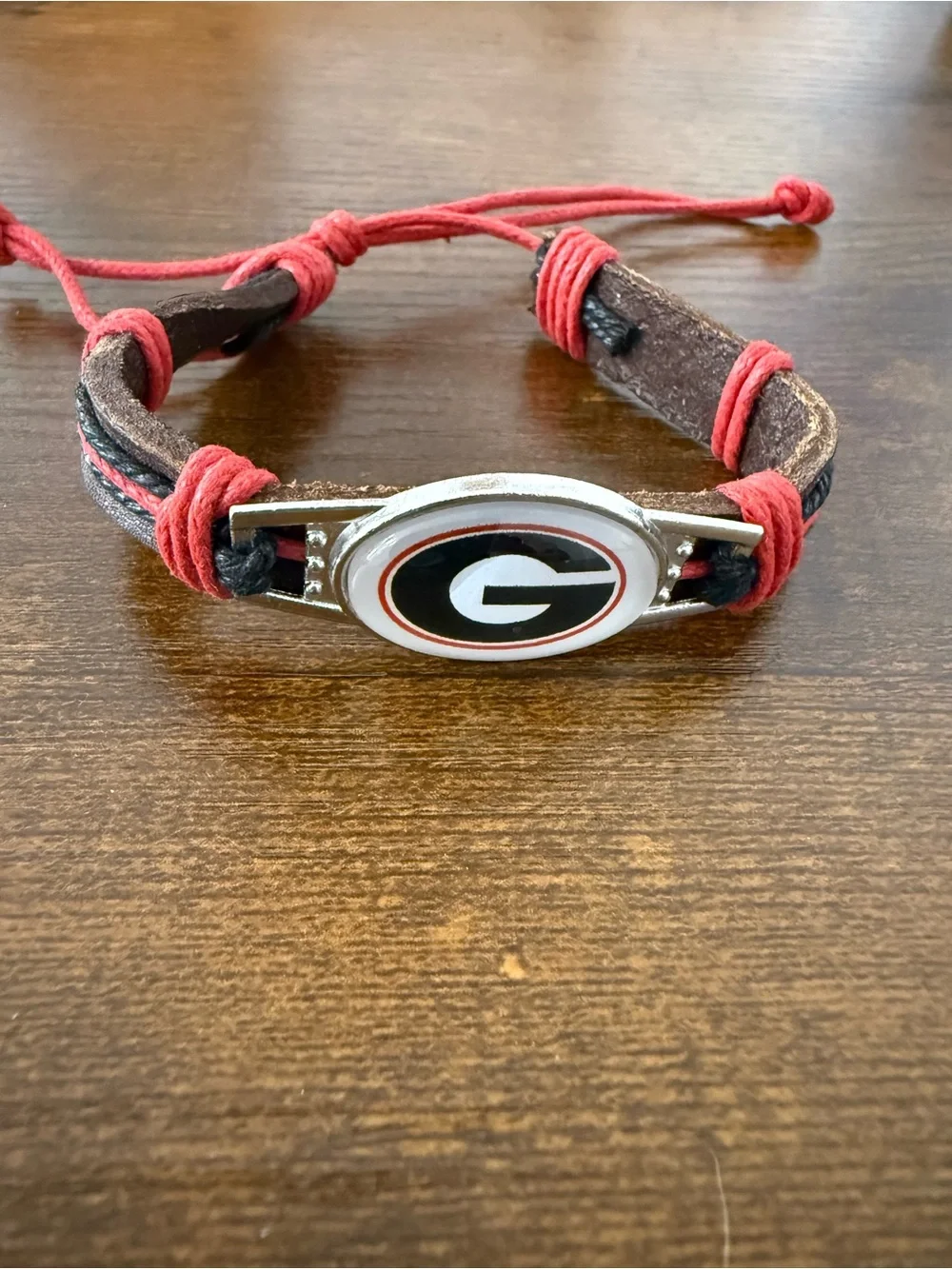 Georgia bulldogs Leather Cord Bracelet with Red Accent and Team Emblem